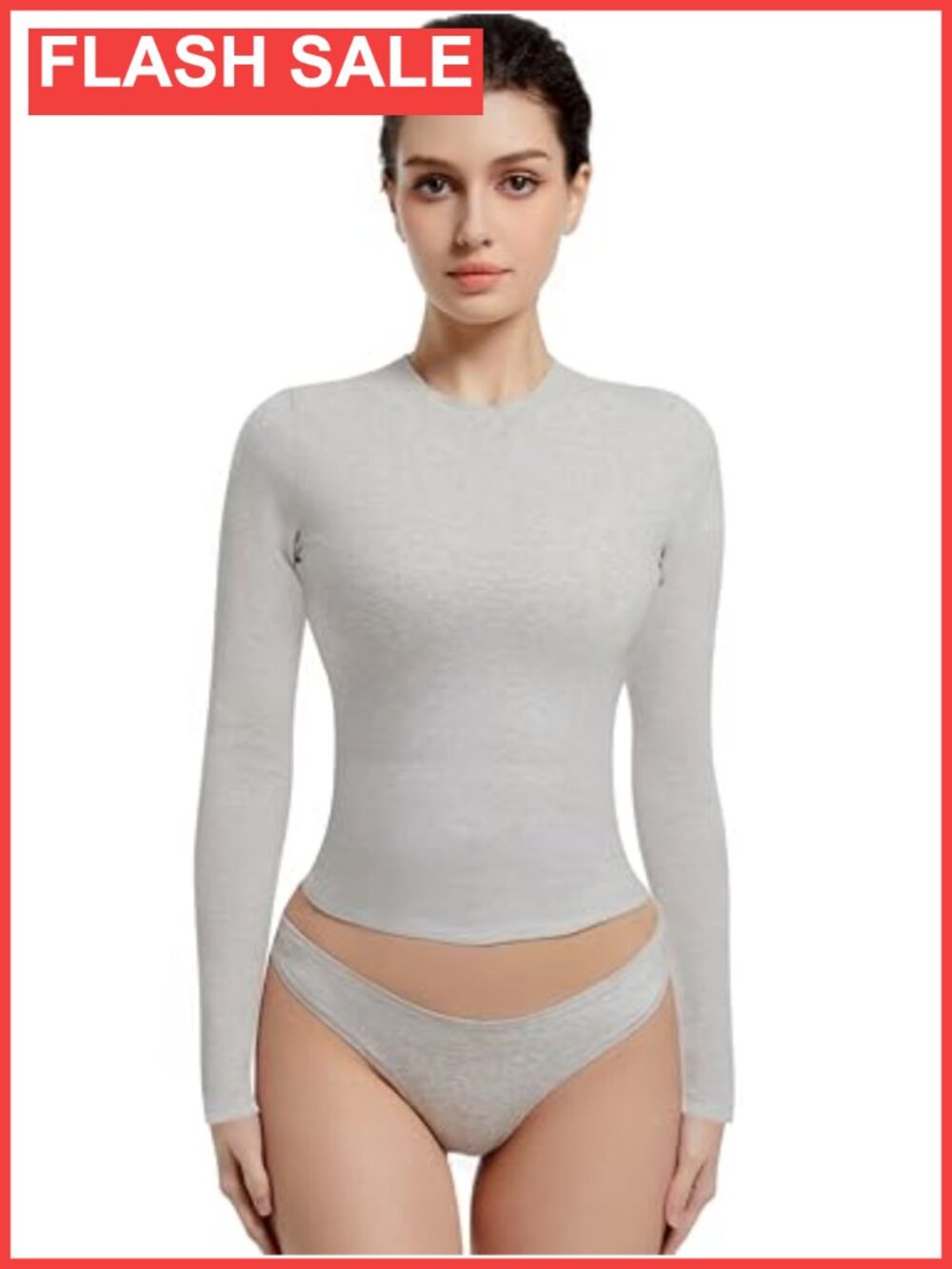 Long Sleeve Crewneck Fitted Crop Top Basic Tee Cotton Elastane Y2K